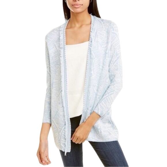 J. McLaughlin Marguerite Blue White Open Front Cardigan Size Small EUC - Picture 8 of 8